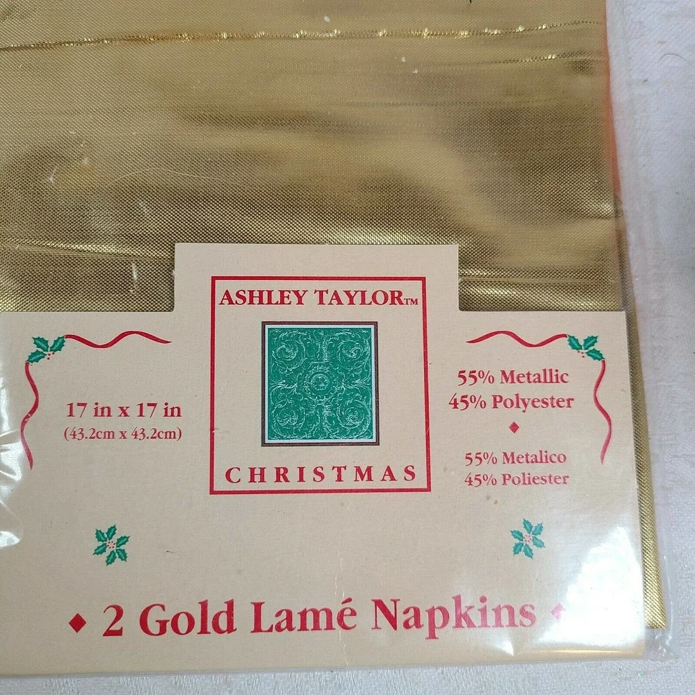 Ashley Taylor CHRISTMAS Gold Lame Napkins New In Package 17 X 17 2 pkgs 4 napkin